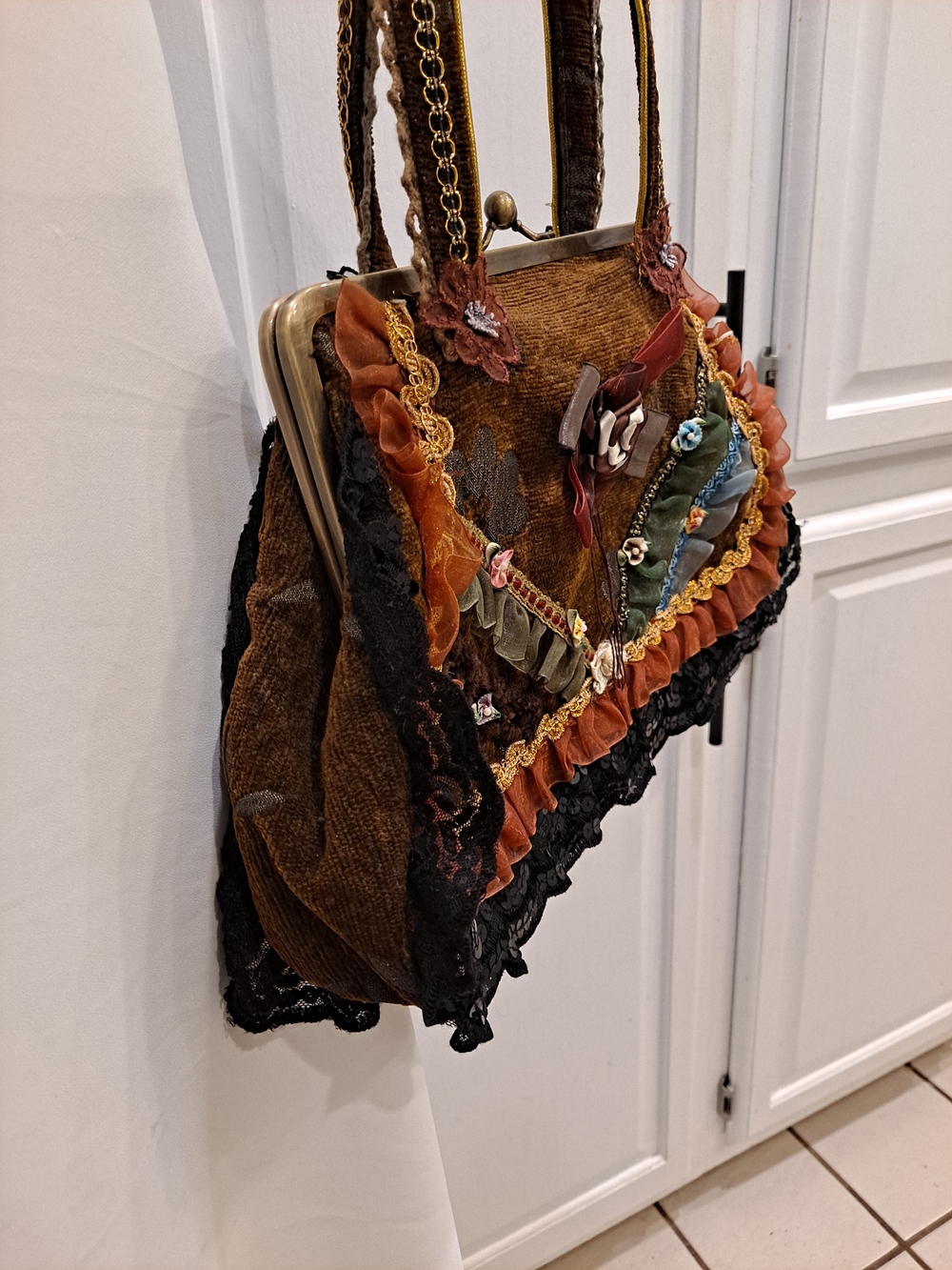 Malina Vintage Bohemian Victorian Floral Applique Bag Tapestry Fairy Cottage - Picture 13 of 13